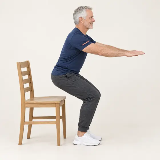 Sit-to-Stand: Sit near the front of the chair, feet hip-width apart.