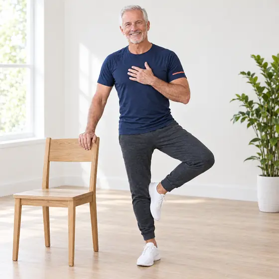 Supported Tree: Stand beside the chair, one hand on its back.