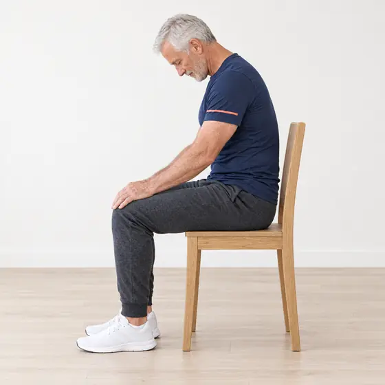 Seated Cat-Cow: Sit tall, hands on your knees.