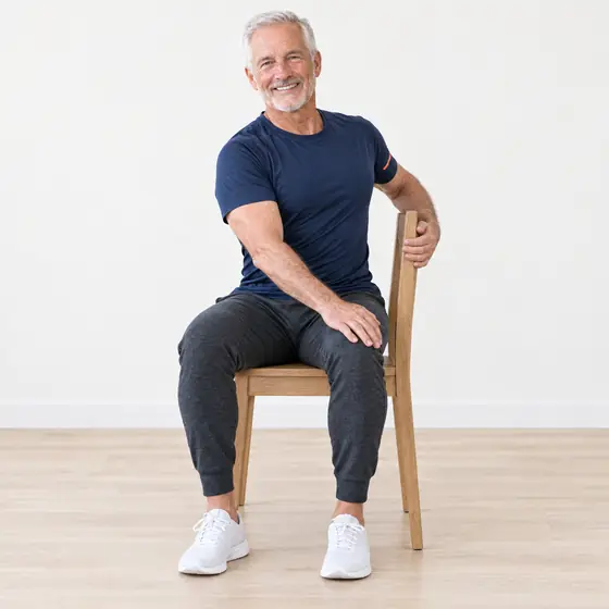 Seated Twist: Sit tall, feet flat.