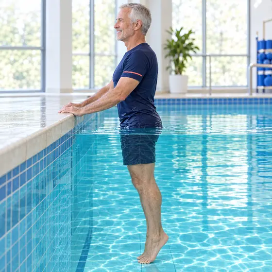 Heel Raises: Stand facing the pool edge, hands on it.