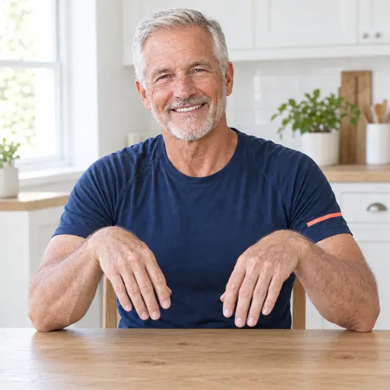 Wrist Circles: Rest your elbows on the table, hands up.