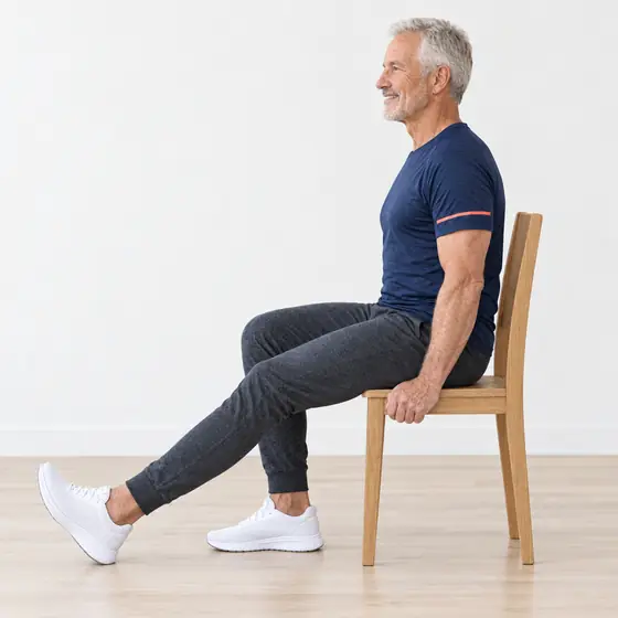 Thigh Squeeze: Sit tall, one leg straight out, heel on the floor.