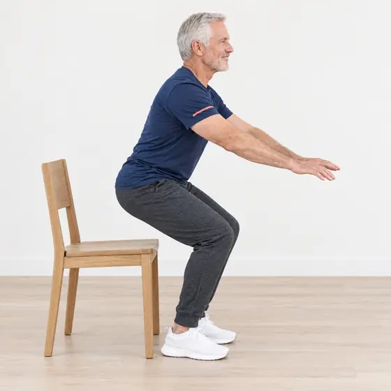 Sit to Stand: Sit near the front of the chair, feet flat.