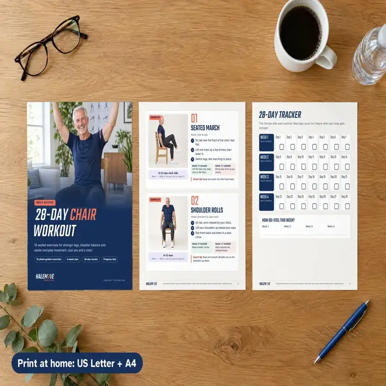 Pages from a Halemove guide: cover, workout at a glance, 4-week plan and tracker